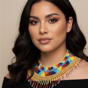 New Beautiful Handmade Colorful Beaded Mexican Collar Necklace